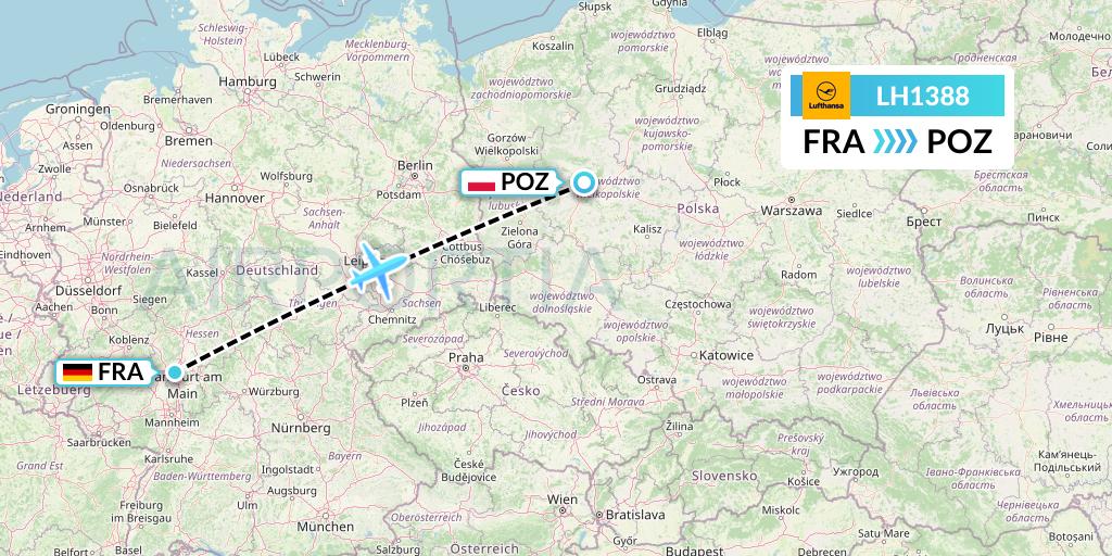 LH1388 Lufthansa Flight Map: Frankfurt to Poznan