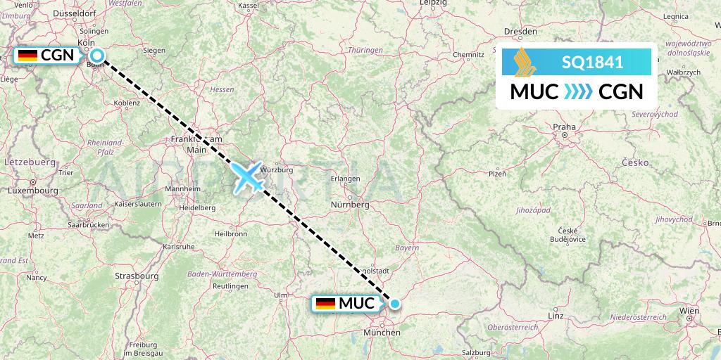 SQ1841 Singapore Airlines Flight Map: Munich to Cologne