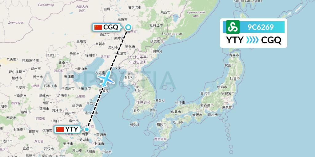 9C6269 Spring Airlines Flight Map: Yangzhou to Changchun