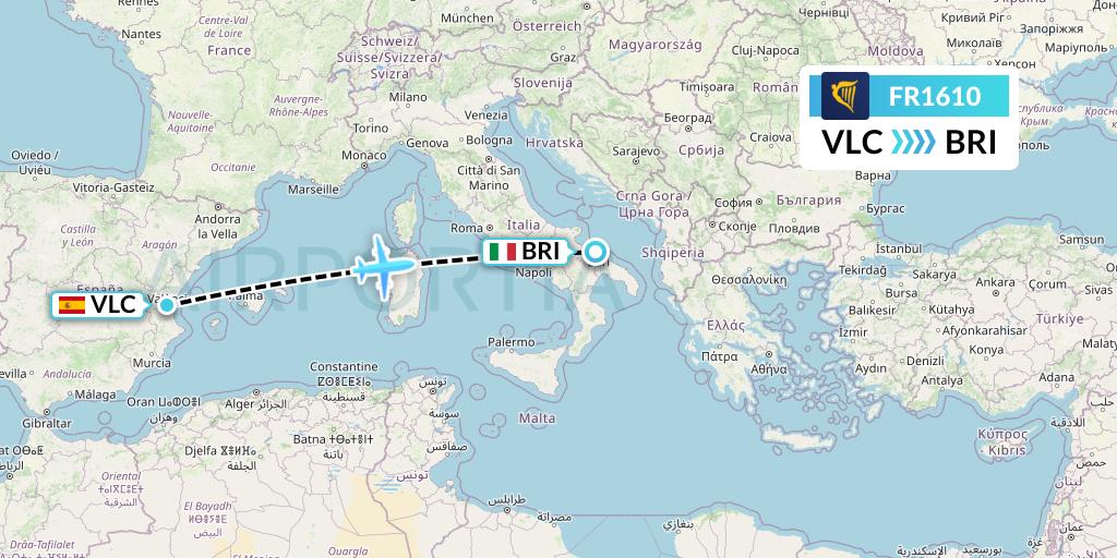 FR1610 Ryanair Flight Map: Valencia to Bari