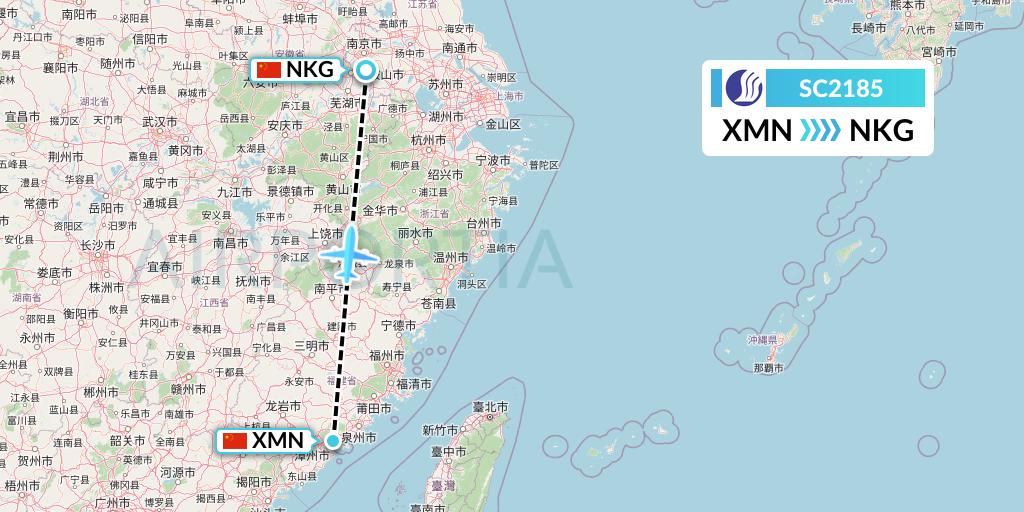 SC2185 Shandong Airlines Flight Map: Xiamen to Nanjing