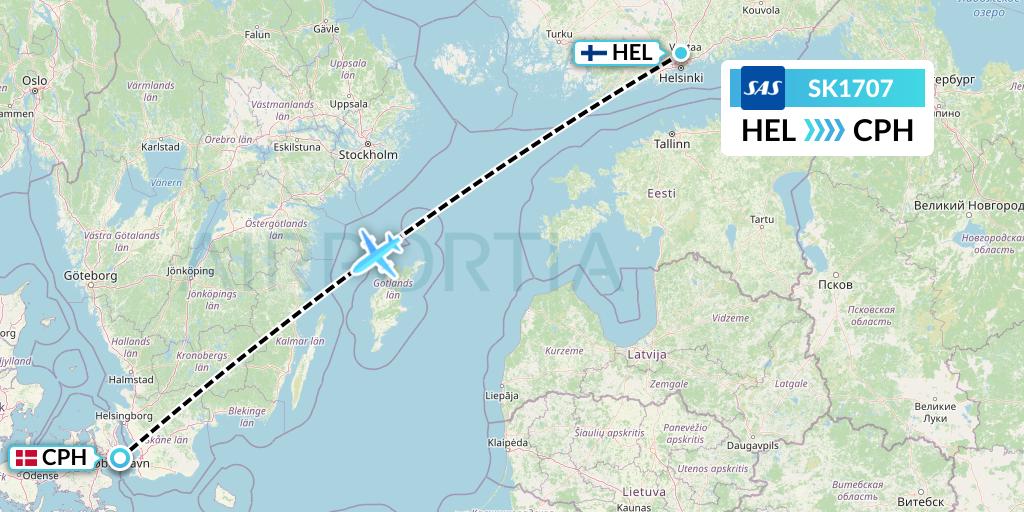 SK1707 SAS Flight Map: Helsinki to Copenhagen