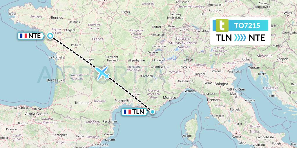 TO7215 Transavia France Flight Map: Toulon to Nantes