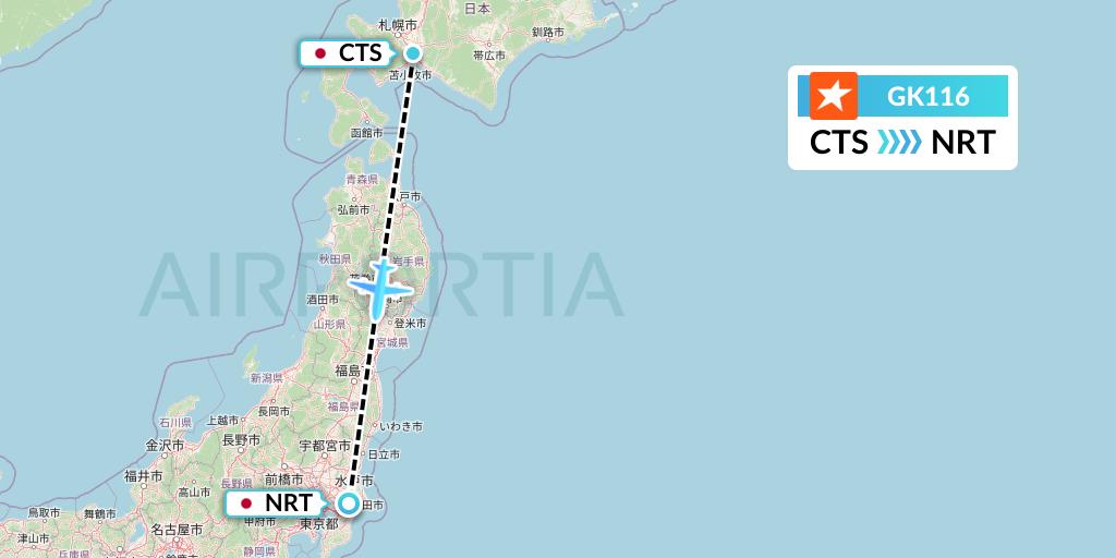 GK116 JetStar Japan Flight Map: Sapporo to Tokyo