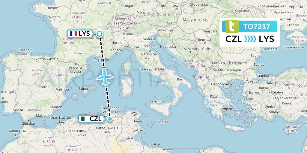 TO7317 Transavia France Flight Map: Constantine to Lyon