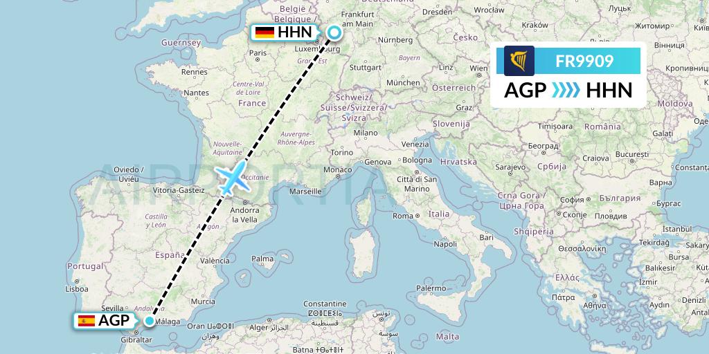 FR9909 Ryanair Flight Map: Malaga to Hahn