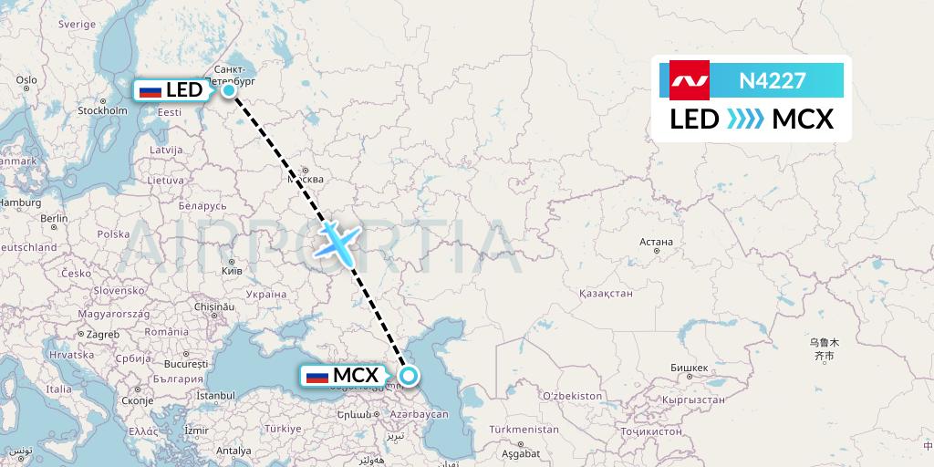N4227 Nordwind Airlines Flight Map: St. Petersburg to Makhachkala
