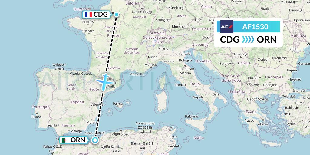 AF1530 Air France Flight Map: Paris to Oran