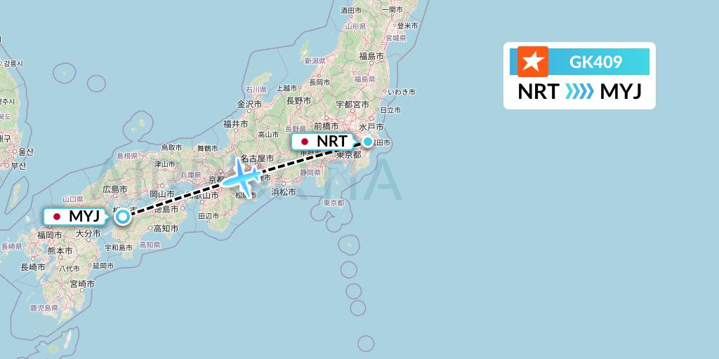 GK409 JetStar Japan Flight Map: Tokyo to Matsuyama