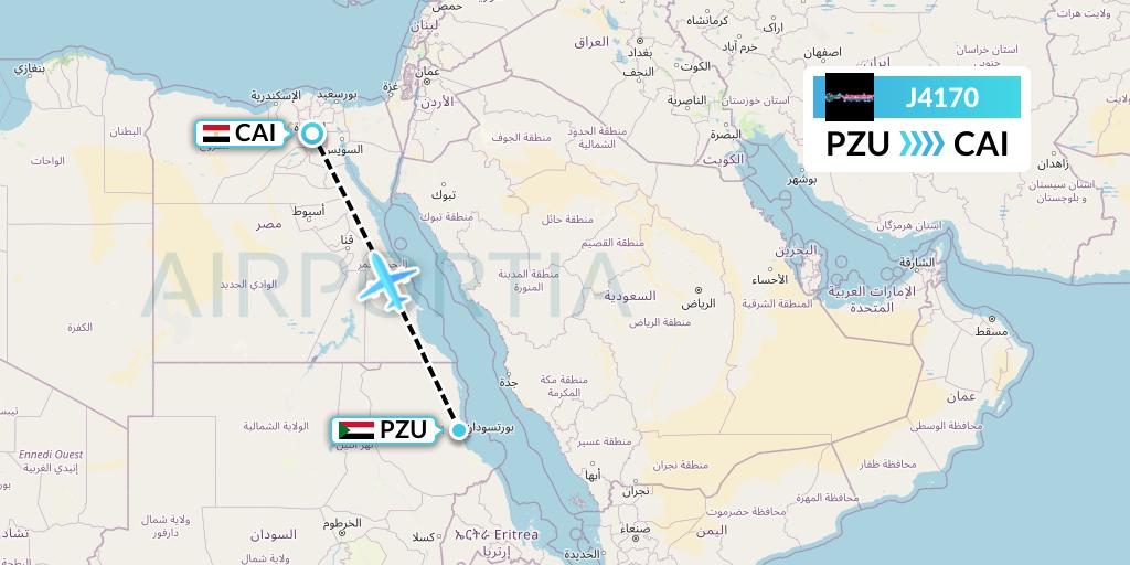 J4170 Badr Airlines Flight Map: Port Sudan to Cairo