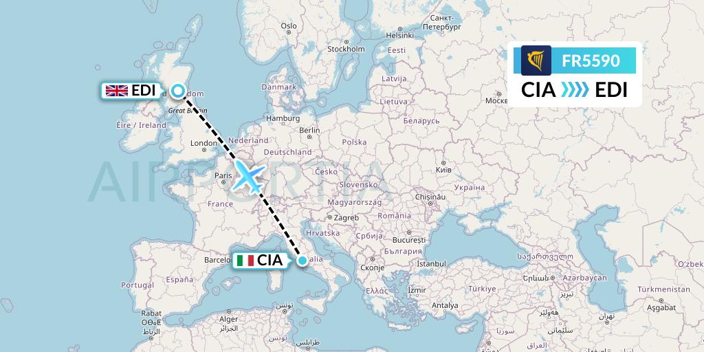 FR5590 Ryanair Flight Map: Rome to Edinburgh