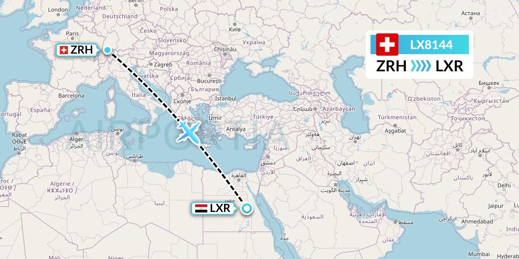 LX8144 Swiss Flight Map: Zurich to Luxor