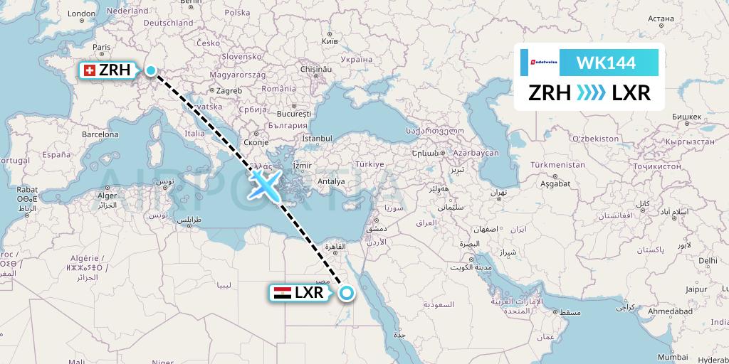 WK144 Edelweiss Air Flight Map: Zurich to Luxor