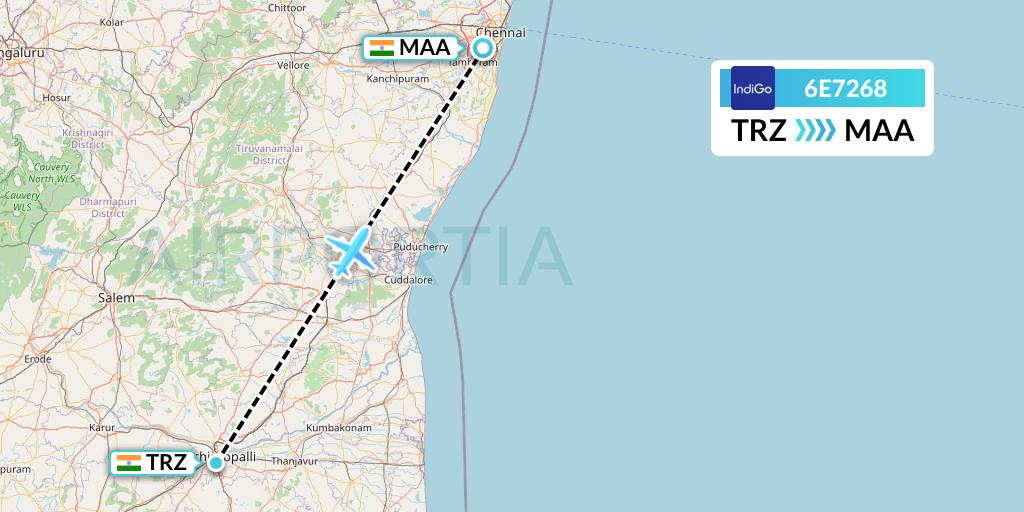 6E7268 IndiGo Airlines Flight Map: Tiruchirapalli to Chennai