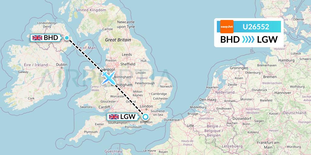 U26552 EasyJet Flight Map: Belfast to London