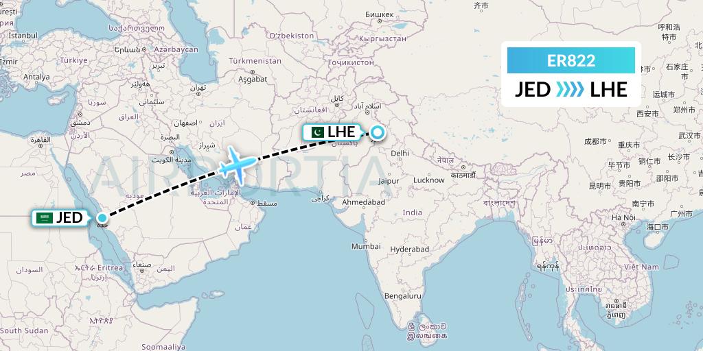ER822 Serene Air Flight Map: Jeddah to Lahore