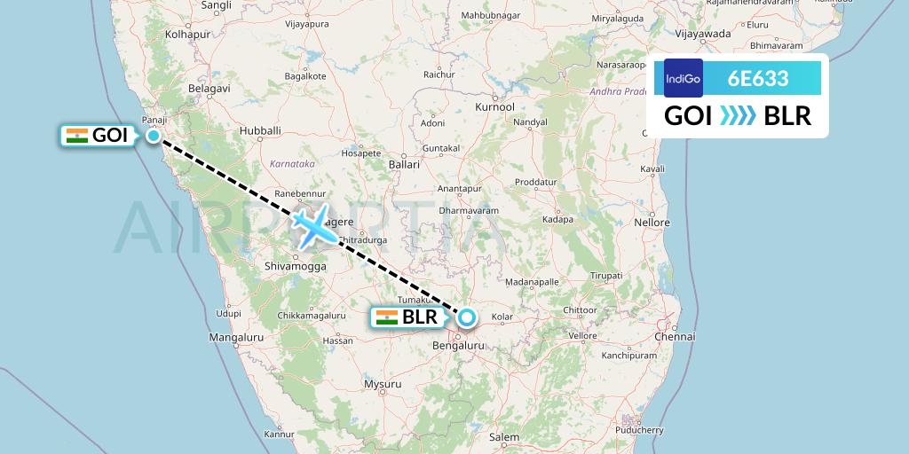 6E633 IndiGo Airlines Flight Map: Goa to Bangalore
