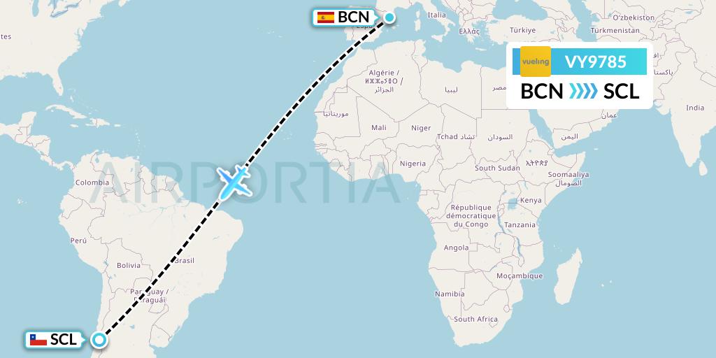 VY9785 Vueling Flight Map: Barcelona to Santiago