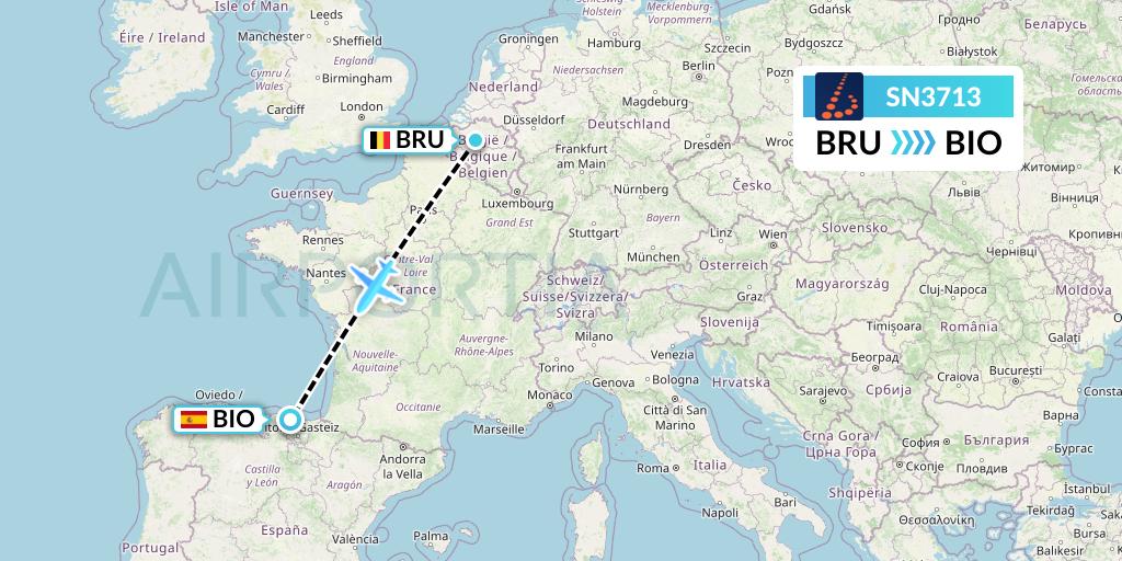 SN3713 Brussels Airlines Flight Map: Brussels to Bilbao
