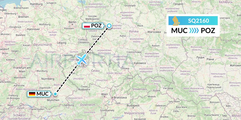 SQ2160 Singapore Airlines Flight Map: Munich to Poznan