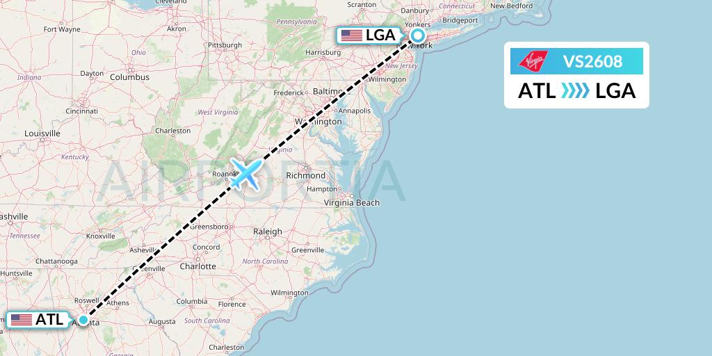 VS2608 Virgin Atlantic Airways Flight Map: Atlanta to New York