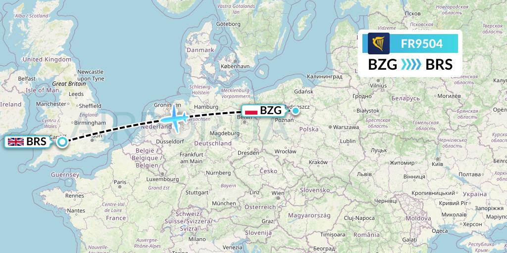 FR9504 Ryanair Flight Map: Bydgoszcz to Bristol