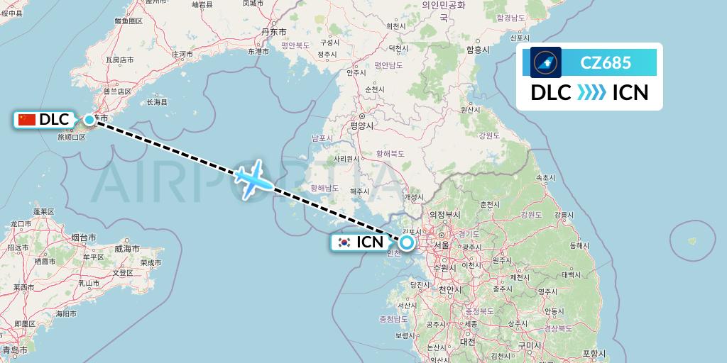 CZ685 China Southern Airlines Flight Map: Dalian to Seoul