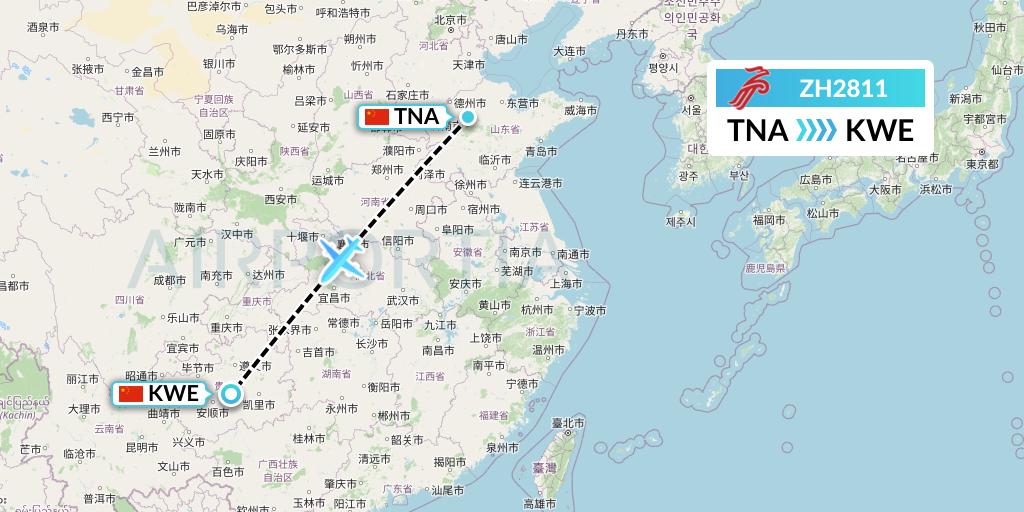 ZH2811 Shenzhen Airlines Flight Map: Jinan to Guiyang