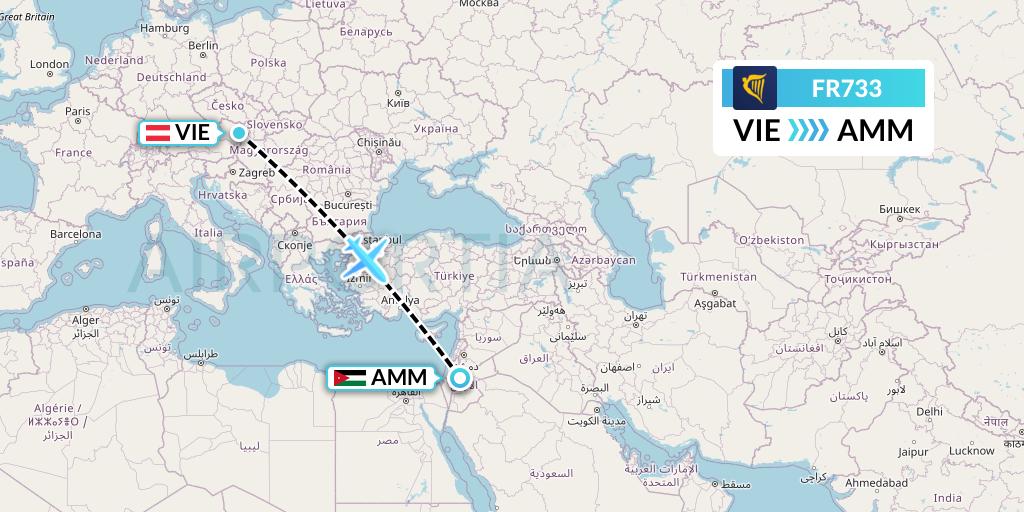 FR733 Ryanair Flight Map: Vienna to Amman