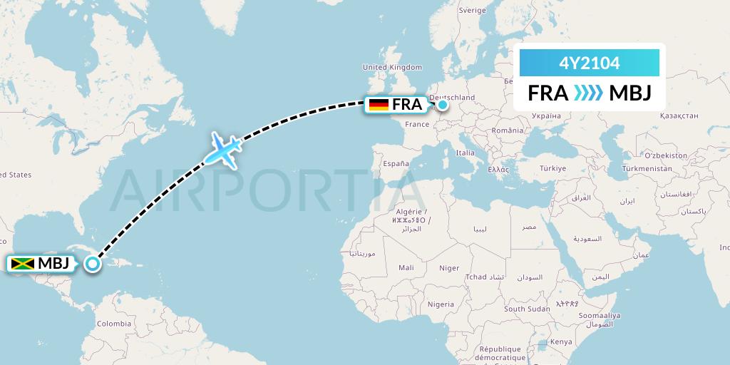 4Y2104 Eurowings Discover Flight Map: Frankfurt to Montego Bay