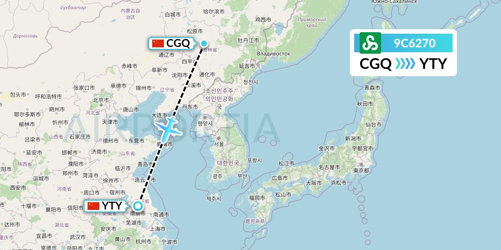 9C6270 Spring Airlines Flight Map: Changchun to Yangzhou