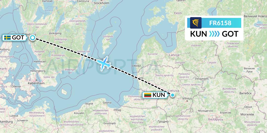 FR6158 Ryanair Flight Map: Kaunas to Gothenburg