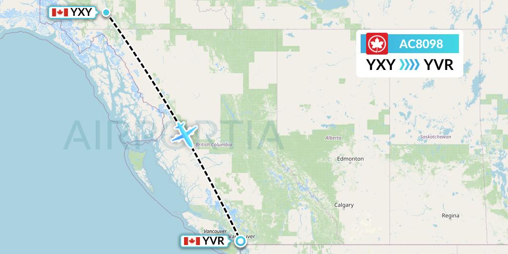 AC8098 Air Canada Flight Map: Whitehorse to Vancouver
