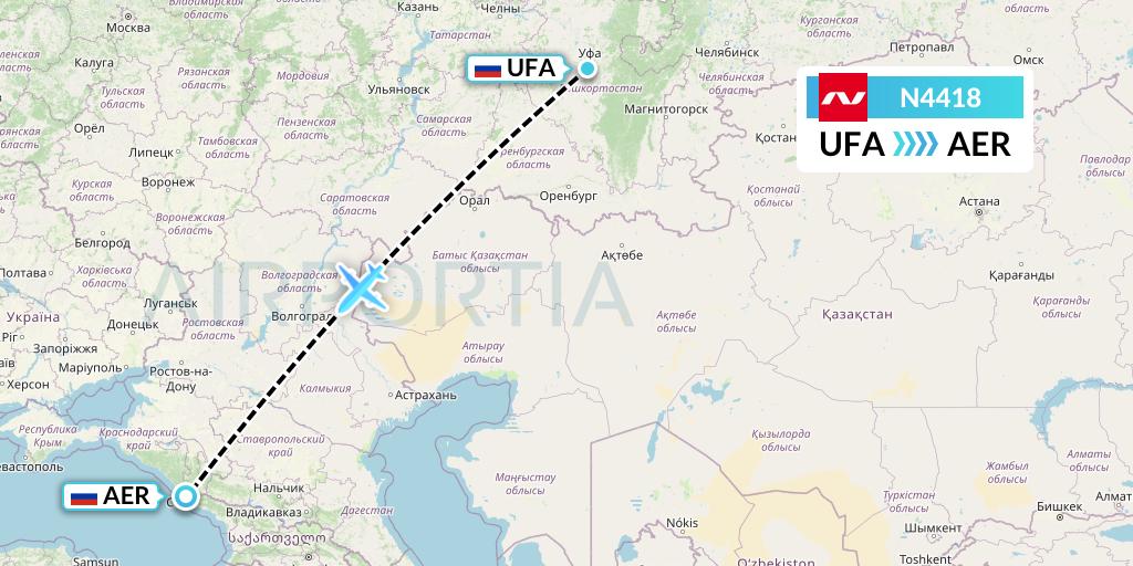 N4418 Nordwind Airlines Flight Map: Ufa to Sochi