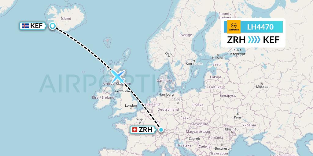 LH4470 Lufthansa Flight Map: Zurich to Reykjavik