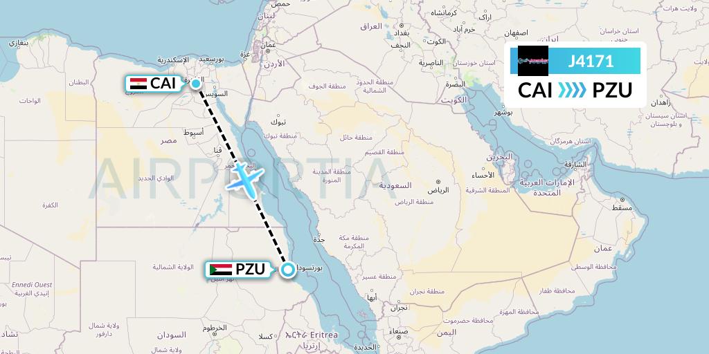 J4171 Badr Airlines Flight Map: Cairo to Port Sudan