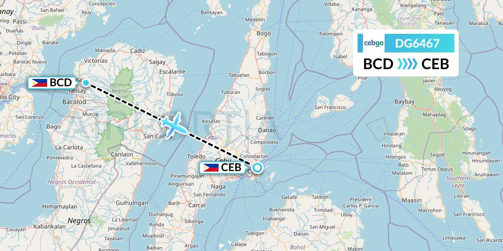 DG6467 Cebgo Flight Map: Bacolod City to Cebu