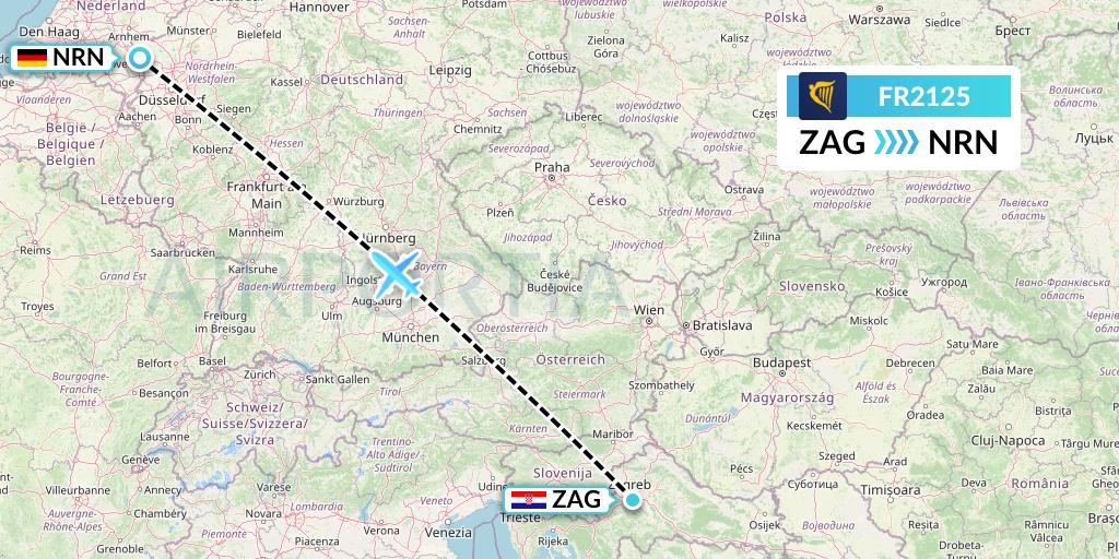 FR2125 Ryanair Flight Map: Zagreb to Weeze