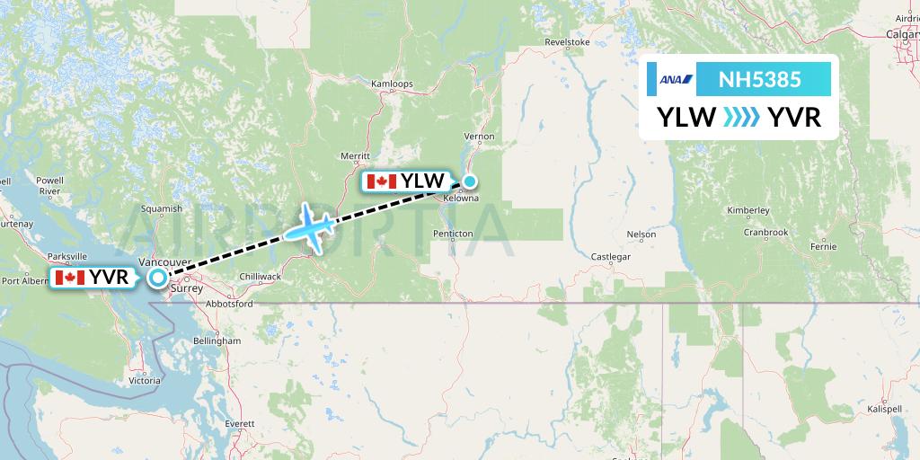 NH5385 All Nippon Airways Flight Map: Kelowna to Vancouver