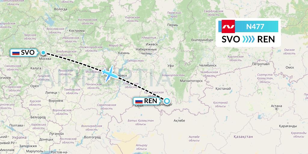 N477 Nordwind Airlines Flight Map: Moscow to Orenburg