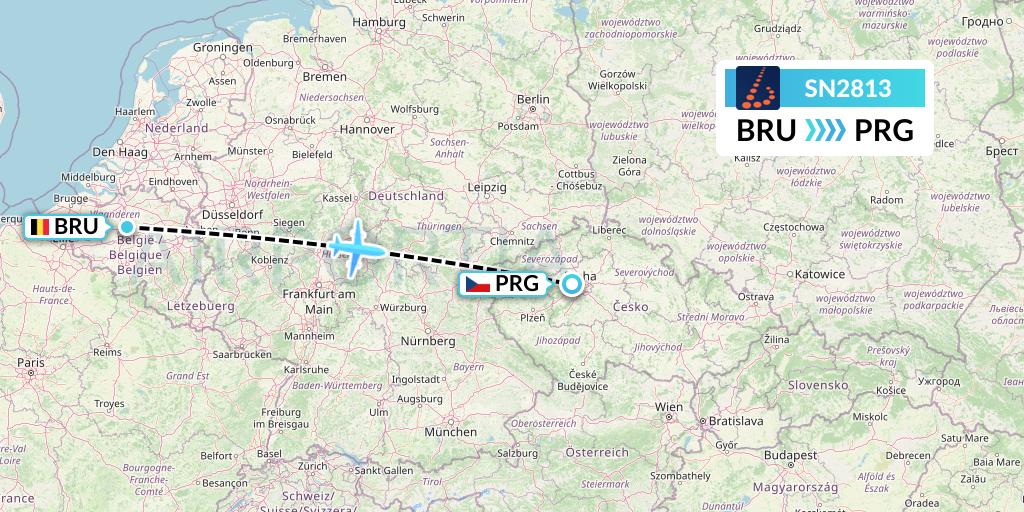 SN2813 Brussels Airlines Flight Map: Brussels to Prague