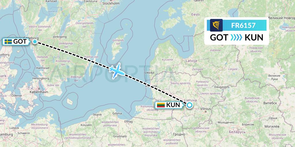 FR6157 Ryanair Flight Map: Gothenburg to Kaunas