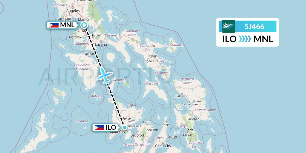5J466 CEBU Pacific Air Flight Map: Iloilo to Manila