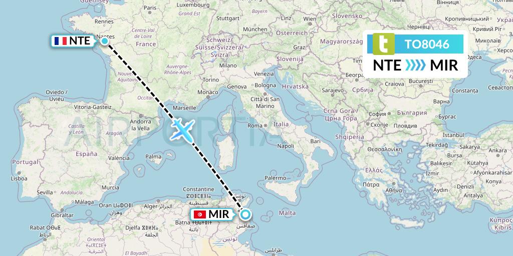 TO8046 Transavia France Flight Map: Nantes to Monastir