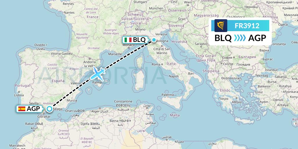 FR3912 Ryanair Flight Map: Bologna to Malaga