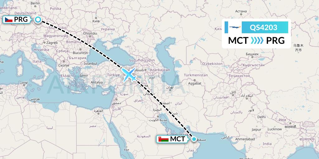 QS4203 Smartwings Flight Map: Muscat to Prague
