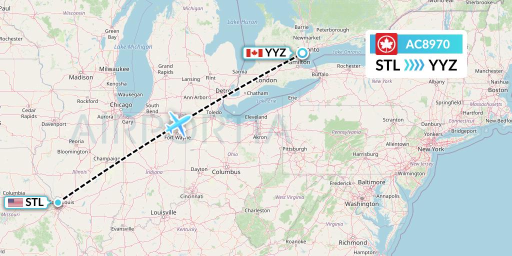 AC8970 Air Canada Flight Map: St. Louis to Toronto