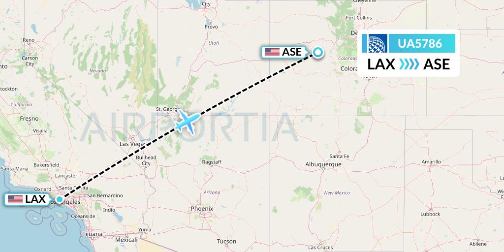 UA5786 United Airlines Flight Map: Los Angeles to Aspen