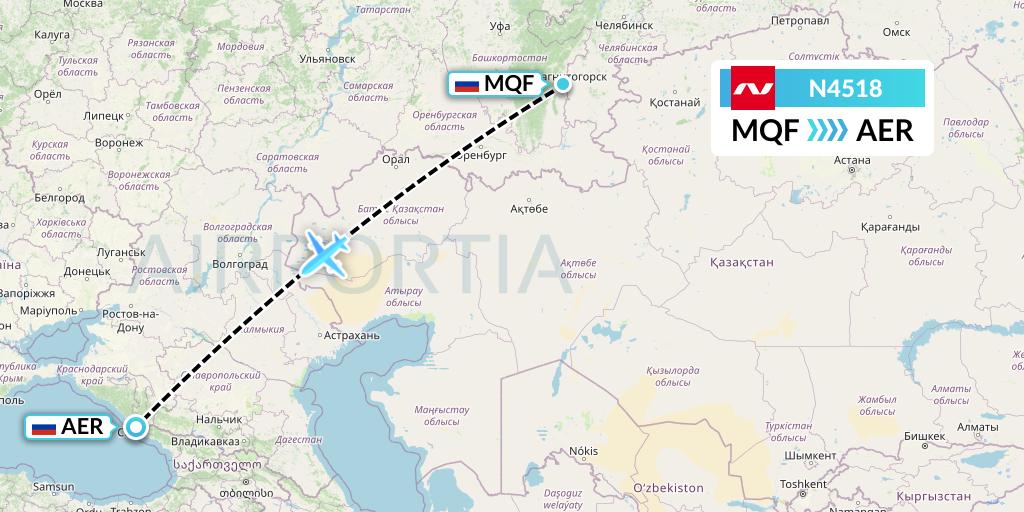 N4518 Nordwind Airlines Flight Map: Magnitogorsk to Sochi