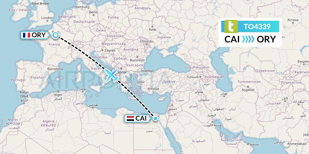 TO4339 Transavia France Flight Map: Cairo to Paris
